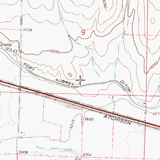 Topographic Map of Fort Aubrey Ditch, KS