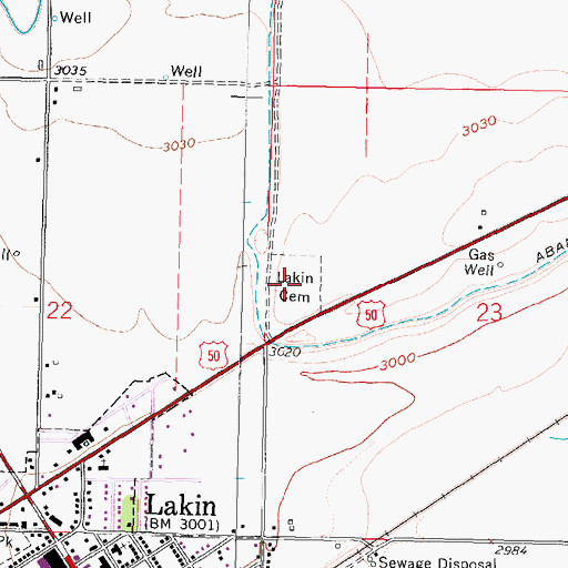 Topographic Map of Lakin Cemetery, KS