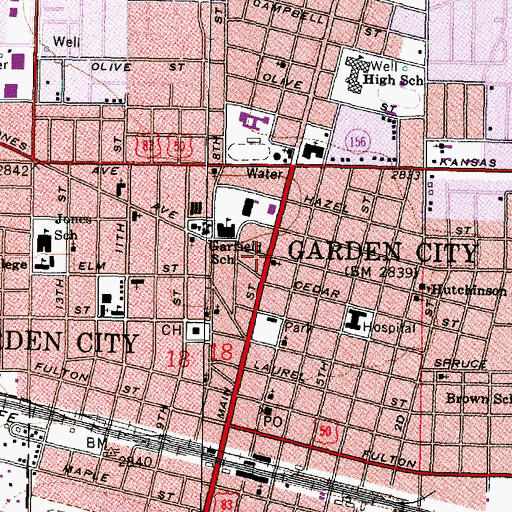Topographic Map of Garden City, KS