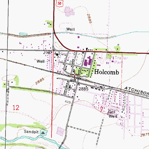 Topographic Map of Holcomb, KS