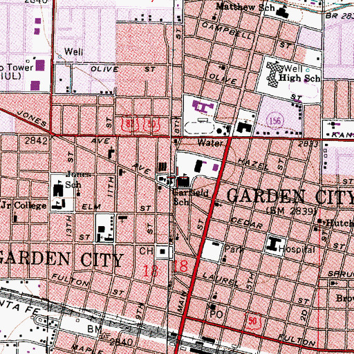 Topographic Map of Garfield Early Education Center, KS