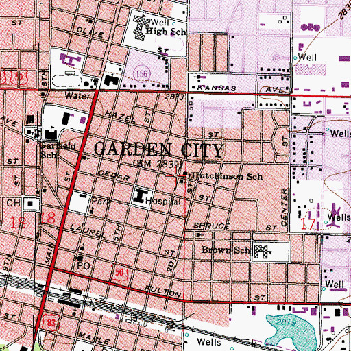 Topographic Map of Hutchinson School (historical), KS