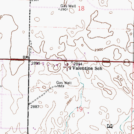 Topographic Map of Valentine Elementary School (historical), KS
