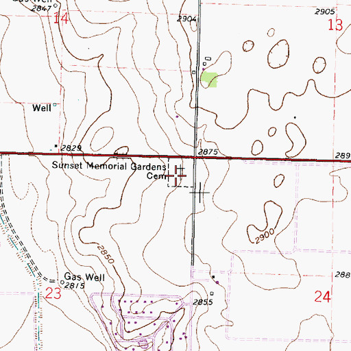 Topographic Map of Sunset Memorial Gardens Cemetery, KS