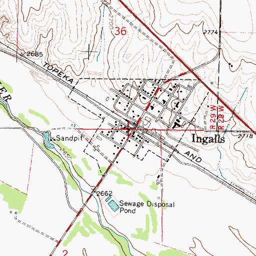 Topographic Map of Ingalls, KS
