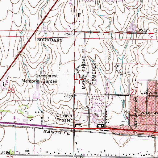 Topographic Map of Maple Grove Cemetery, KS