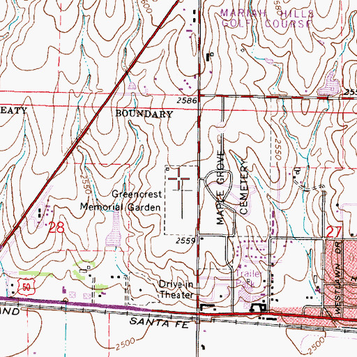 Topographic Map of Greencrest Memorial Garden - Maple Grove Cemetery, KS