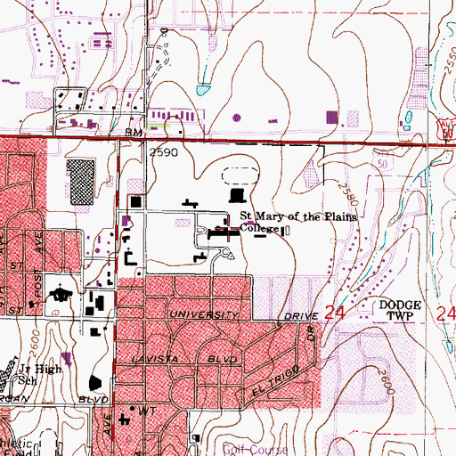 Topographic Map of Saint Mary of the Plains College (historical), KS