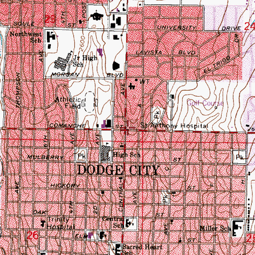 Topographic Map of Saint Anthony Hospital, KS
