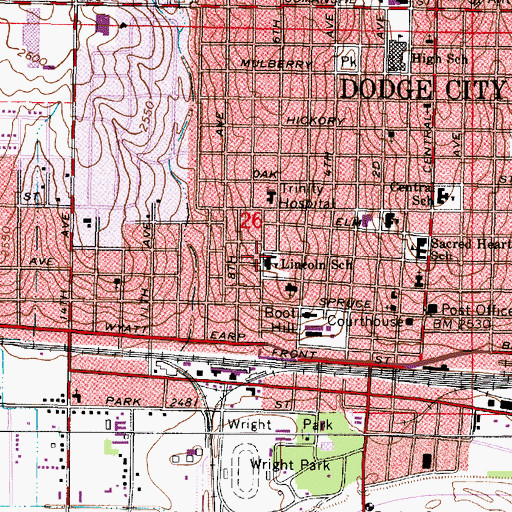 Topographic Map of Lincoln Elementary School, KS