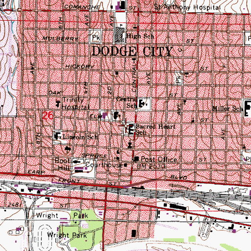 Topographic Map of Sacred Heart Cathedral Catholic School, KS