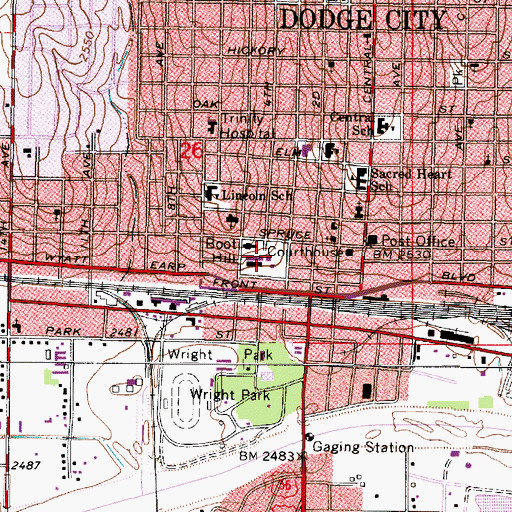 Topographic Map of Boot Hill, KS