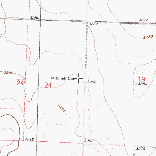 Topographic Map of Mitchell Cemetery, KS