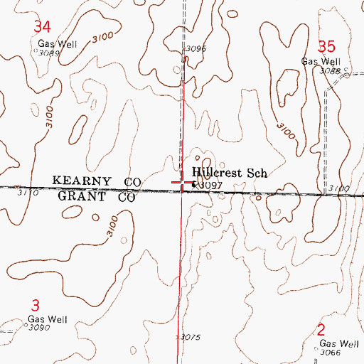 Topographic Map of Hillcrest School, KS