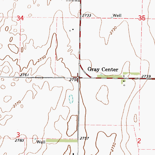 Topographic Map of Gray Center, KS