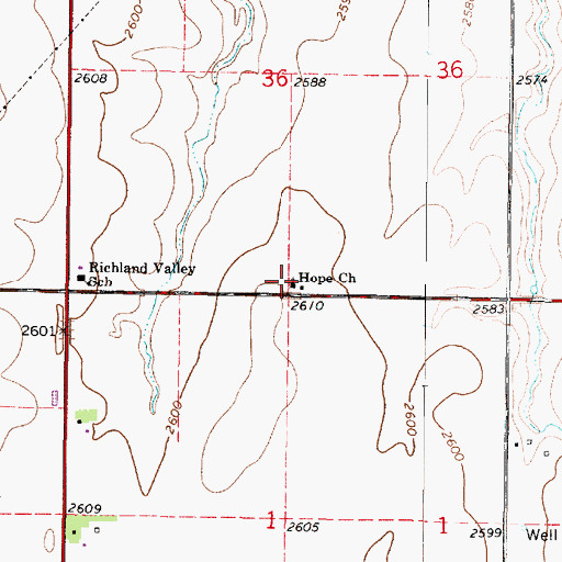 Topographic Map of Hope Church, KS