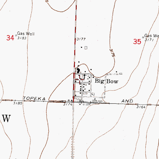 Topographic Map of Big Bow, KS
