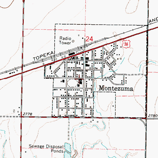 Topographic Map of Montezuma, KS