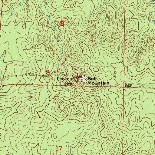 Topographic Map of Bull Mountain, AR