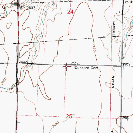 Topographic Map of Concord Cemetery, KS