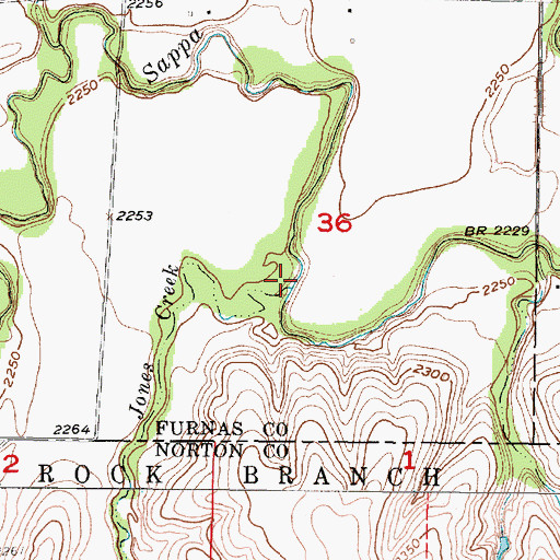 Topographic Map of Jones Creek, KS