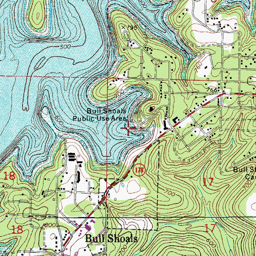 Topographic Map of Bull Shoals Public Use Area, AR