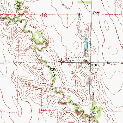 Topographic Map of Vineman Cemetery, KS