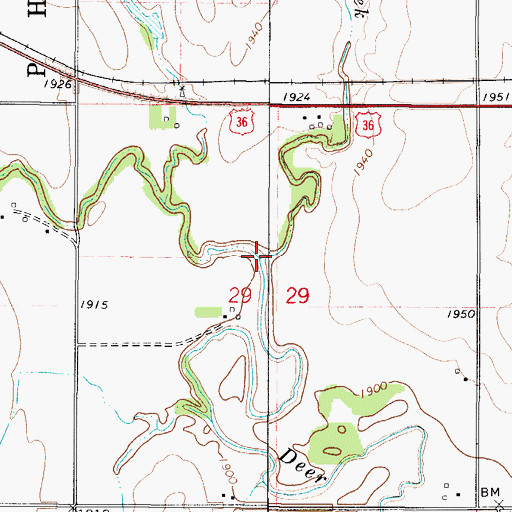 Topographic Map of Bissell Creek, KS