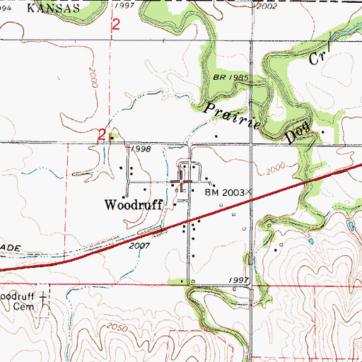 Topographic Map of Woodruff, KS