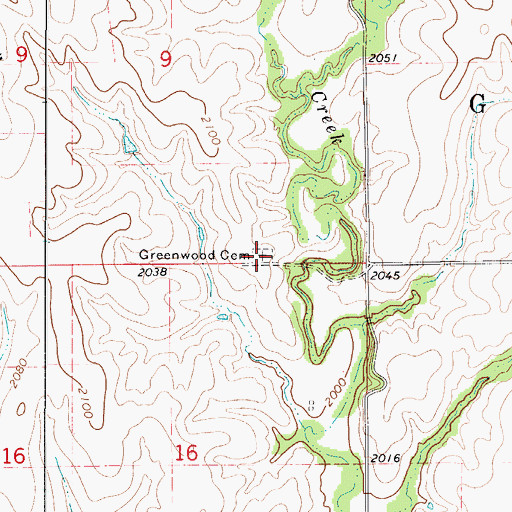 Topographic Map of Greenwood Cemetery, KS