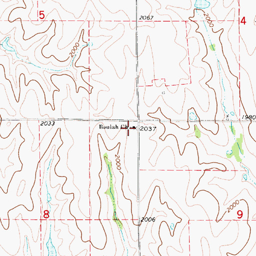 Topographic Map of Beulah Church, KS