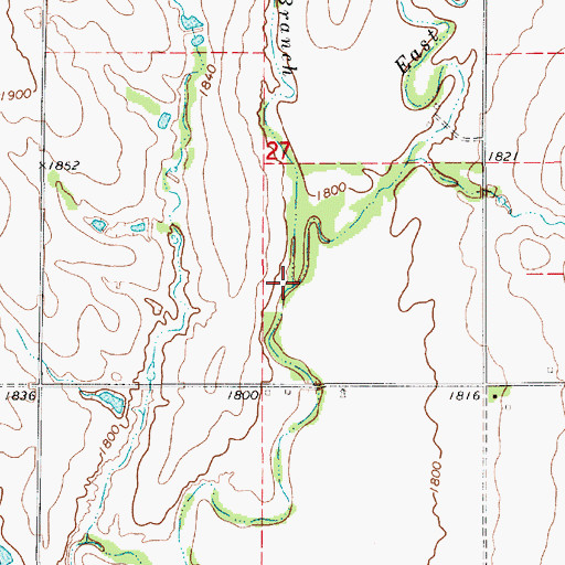 Topographic Map of East Branch Troublesome Creek, KS