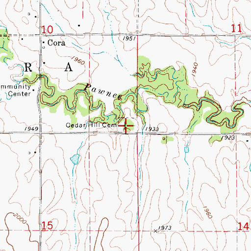 Topographic Map of Cedar Hill Cemetery, KS