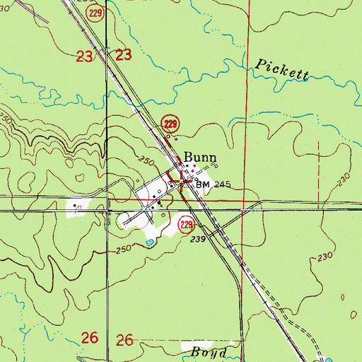 Topographic Map of Bunn, AR