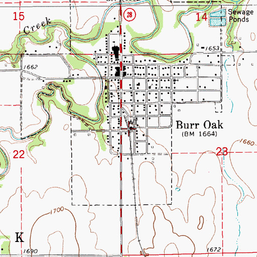 Topographic Map of Burr Oak, KS