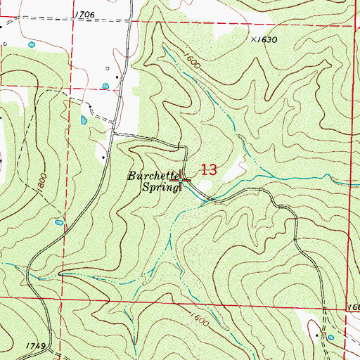 Topographic Map of Burchette Spring, AR