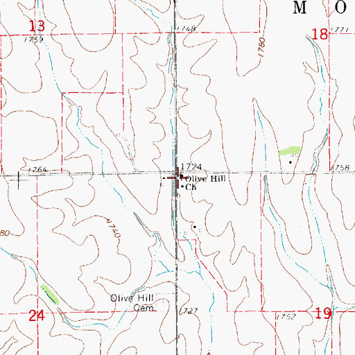 Topographic Map of Olive Hill Church, KS