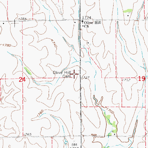 Topographic Map of Olive Hill Cemetery, KS