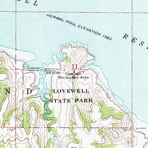 Topographic Map of Oak Hill Recreation Area, KS