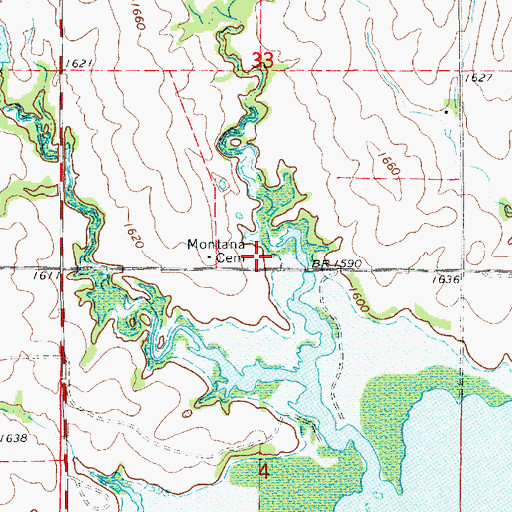 Topographic Map of Montana Cemetery, KS