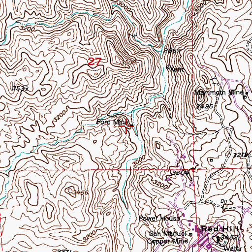 Topographic Map of Ford Mine, AZ