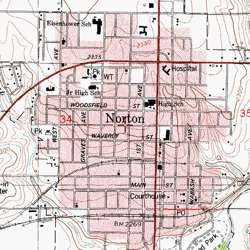 Topographic Map of Norton, KS