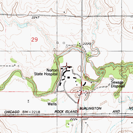 Topographic Map of Norton State Hospital, KS