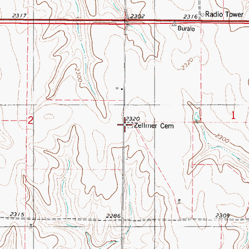 Topographic Map of Zellmer Cemetery, KS