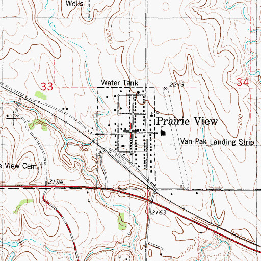 Topographic Map of Prairie View, KS