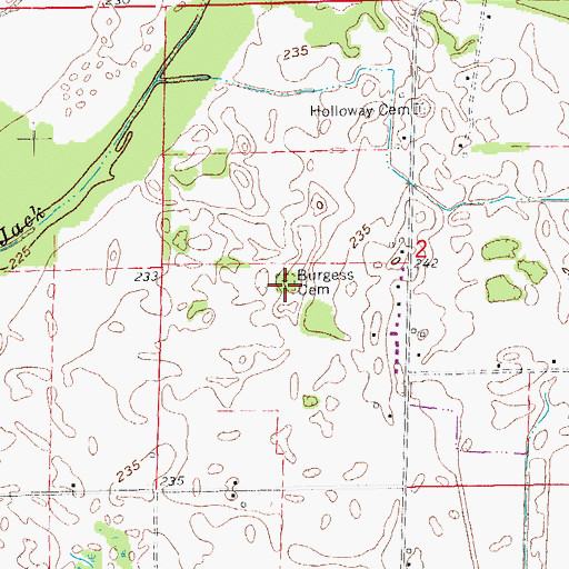 Topographic Map of Burgess Cemetery, AR