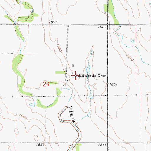 Topographic Map of Edwards Cemetery, KS