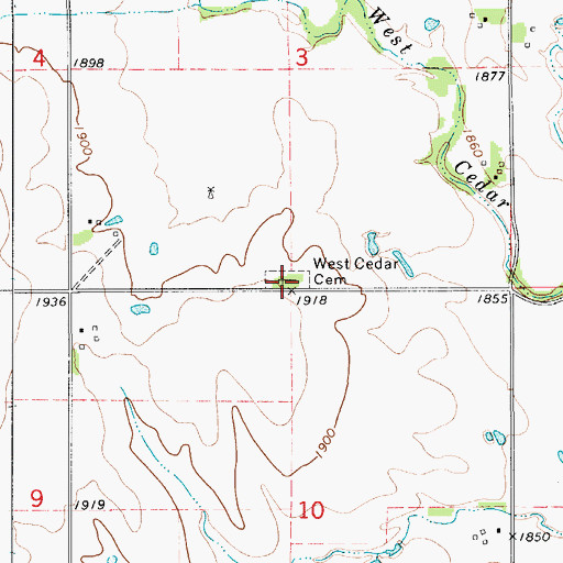 Topographic Map of West Cedar Cemetery, KS