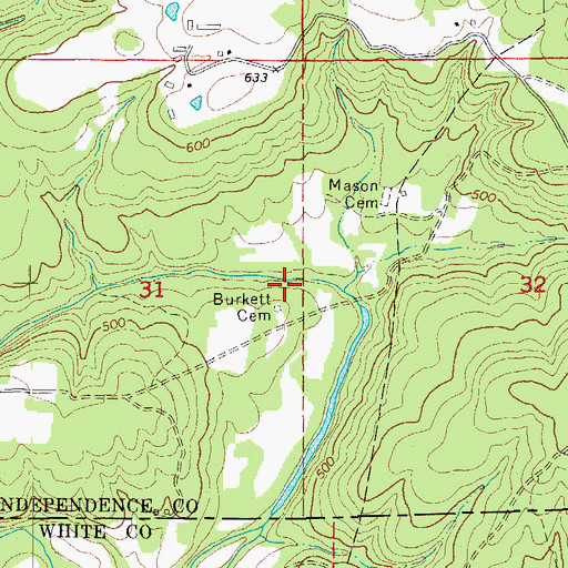 Topographic Map of Burkett Cemetery, AR