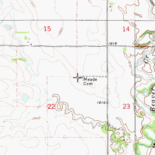 Topographic Map of Meade Cemetery, KS
